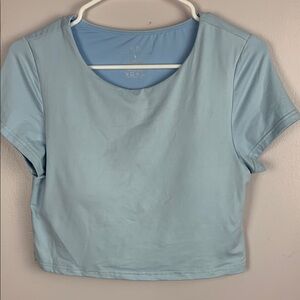 Klassy Network soft blue Fitted Crop T-Shirt built in bra large